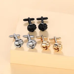 Élégants boutons de manchette nœud en métal classique noir, argent et or pour chemises.