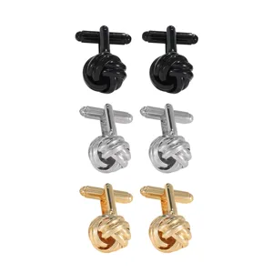 Boutons de manchette homme en métal, design nœud classique, en noir, argent et or.
