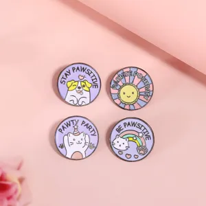 Set aus vier süßen Cartoon Katze Hund Sonne Emaillierten Pins Metall Abzeichen Brosche