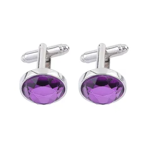 Elegants boutons de manchette ronds en pierre precieuse pour chemise, accessoire argente.
