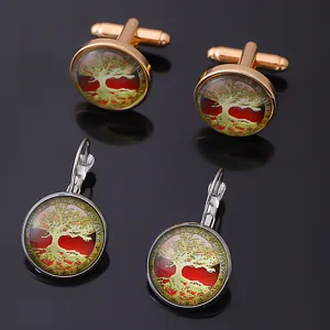Conjunto gemelos y pendientes arbol de la vida vintage metal joyeria accesorios moda