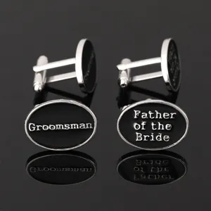 Alloy Letter Cufflinks For Men French Style Silver Black Oval Best Man Groom Wedding Suit Shirt Cuff Links Jewelry
