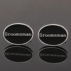Groomsman black oval metal cufflinks for men wedding shirt suit French cuffs accessory