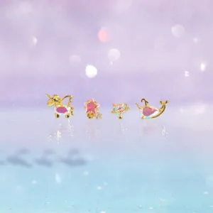 Pendientes de Botón de Latón Chapado en Oro Con Strass Multicolor Con Poste de Plata de Ley 925 Lindo Unicornio Delfín Corazón Animal Pendientes para Fiesta Mujer Joyería Regalo