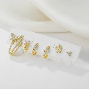 Vergoldetes Zirkonia Schmetterling Ohrring Set, mehrteiliger Modeschmuck Damen.
