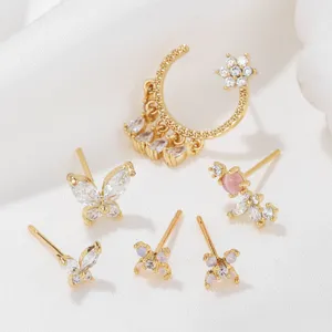 Vergoldete Kristall Schmetterling Blume Ohrstecker Set Damen elegante Schmuck Accessoires