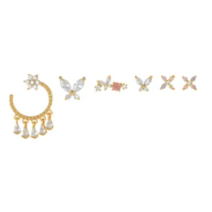 Vergoldetes Zirkon Schmetterling und Blume Ohrstecker Schmuckset, Detailansicht.