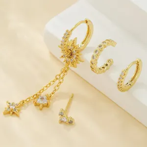 Ensemble boucles d'oreilles pampilles étoile plaqué or 18K avec zircon pour la mode féminine