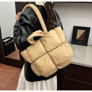 Winter large capacity padded tote bag, soft space cotton shoulder handbag, stylish casual.
