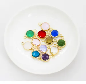 Crystal double sided round bezel double loop connectors for DIY bracelet earrings jewelry making.