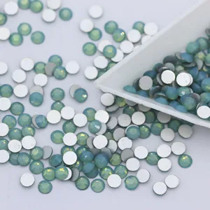 Flatback crystal rhinestones for nail art and DIY crafts, light green glass diamonds.