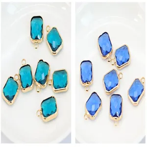 Crystal glass pendant charms with gold-plated metal rim for DIY necklace and bracelet making.