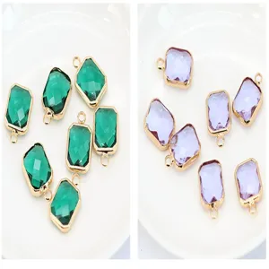 Crystal stone pendant charms with gold rim for DIY handmade necklaces earrings making supplies.