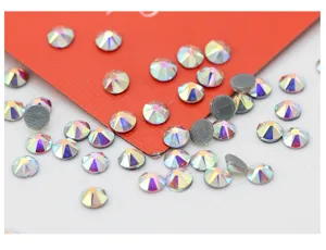 Detailed view of AB color flat back rhinestones, ideal for DIY nail art and dance costumes.