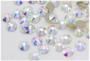 AB color flatback crystal glass rhinestones for nail art and phone case, sparkling multi-cut stones.