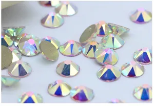Flatback crystal rhinestones with AB multi-facet finish for nail art and phone case decor.