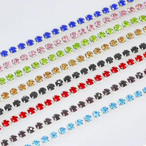 Colorful Crystal Glass Rhinestone Claw Chain Silver Plated Trim DIY Craft Phone Case Apparel Accessories Jewelry Making