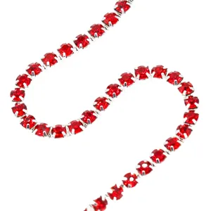 Red rhinestone cup chain silver plated crystal trim for DIY apparel phone case decor