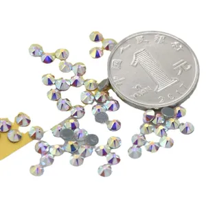 AB color flatback rhinestones for nail art and DIY clothing decoration with sparkling crystal shine.