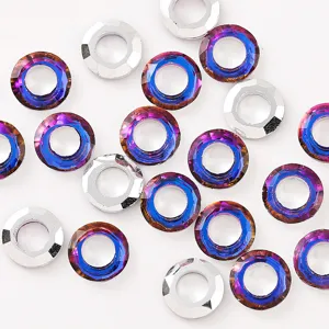 Detailed view of 10mm crystal rhinestone angel rings, AB color coated DIY jewelry accessories.