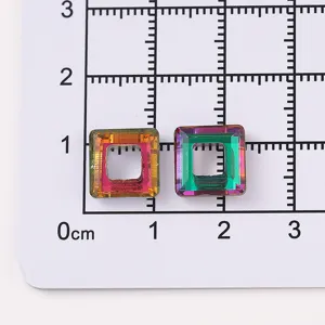 10mm square hollow crystal rhinestone charms colorful DIY nail art pendant necklace jewelry