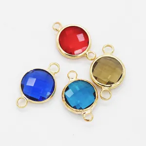 Crystal round bezel dual-loop charms for DIY bracelet necklace jewelry making main view