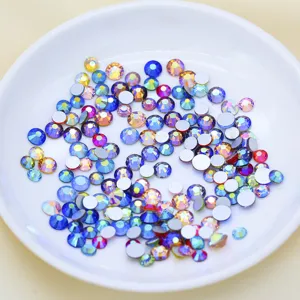 Round Flatback Glass Rhinestones AB Iridescent Non Hotfix Crystal Stones For DIY Nail Art Crafts Phone Case Decoration Jewelry Making