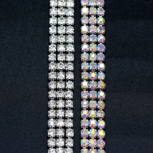 Garniture de Chaîne de Strass en Verre Cristal Pour Couture DIY Vêtements Artisanat Métal Argenté Chaîne de Diamant Brillante Rouleau