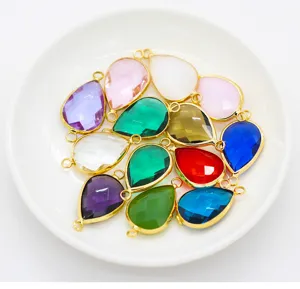 Colorful teardrop glass rhinestone double hole pendants for DIY jewelry and bracelet charms.
