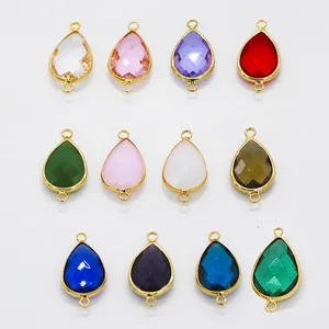 Glass Rhinestone Waterdrop Charms Metal Bezel Double Loop Teardrop Pendant Connector For Handmade DIY Bracelet Jewelry Making Material Accessories