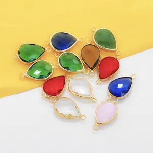 Teardrop glass crystal charms double loop pendants for DIY jewelry making accessories.