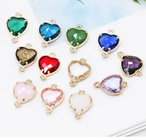 Wholesale heart-shaped crystal glass pendants with metal bezel for DIY handmade jewelry.