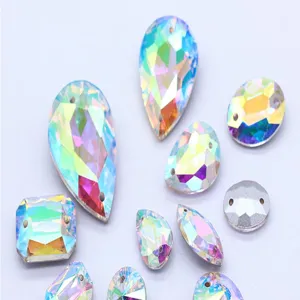 DIY sew-on glass rhinestones with dual holes, colorful AB crystal gems for garments shoes bags