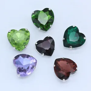 Glänzende Herz Glas Krallen Strass bunte Kristallsteine zum Nähen für DIY Kleidung