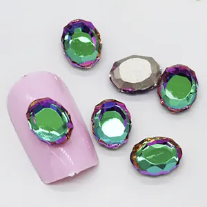 Oval mirror nail rhinestones 20pcs, iridescent glass crystals for professional nail art design.