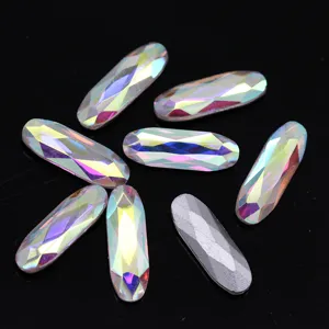Strass de vidrio de cristal ovalado largo color AB fondo puntiagudo DIY ropa zapato bolso decoración