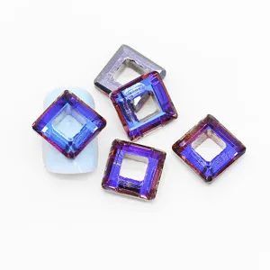 10mm square hollow crystal nail rhinestones for DIY jewelry pendant in purple blue.