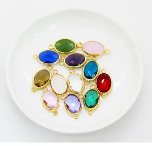 Double hole oval metal rim glass rhinestone DIY jewelry accessory charms set for crafts.