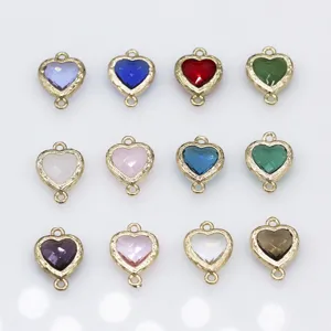 Heart Shaped Glass Alloy Frame Pendant Connector Charms Faceted Crystal Heart Beads For DIY Necklace Earring Making Crafts
