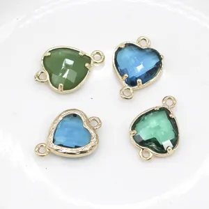 Wholesale heart-shaped crystal glass metal framed pendants DIY handmade jewelry accessories