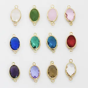 Oval double loop glass crystal pendant connector DIY jewelry making accessories gold plated