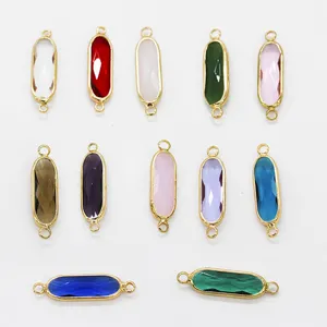 Long oval alloy double loop crystal connector charms DIY bracelet earrings jewelry