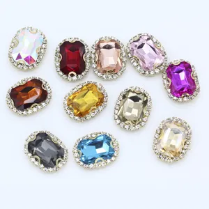 Achteck Glas Kristall Aufnähen Strasssteine Mit Kupfer Krallenbasis Halo Rand Facettiertes Glas Krallenbohrer Für DIY Kleid Kopfschmuck Dekoration Handwerk