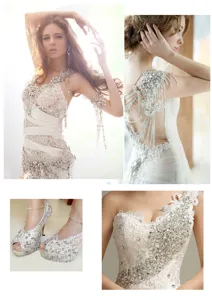 Wunderschöne handgefertigte Strass-Applikationen für Brautkleider mit funkelnden Kristallen.