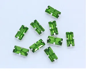 Green rectangular rhinestone claw drill detail shot for DIY crafts and wedding dresses.