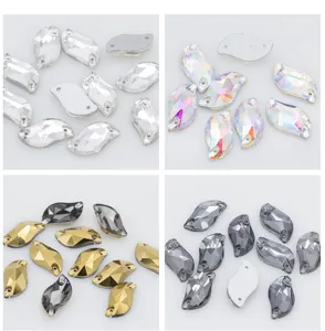 Strass en cristal en forme de feuille en S avec double trou pour couture de vêtements.