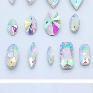 DIY double-hole glass rhinestones AB colored crystal gems for clothes shoes dress sewing