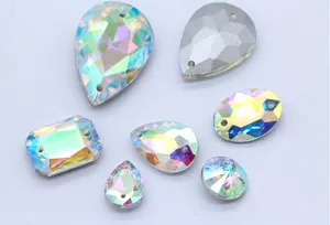 DIY double hole sew on glass rhinestones colorful crystals for dress shoes bag decor