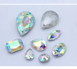 Detailed shot of multicolored DIY sew-on glass crystals with brilliant AB color reflections.