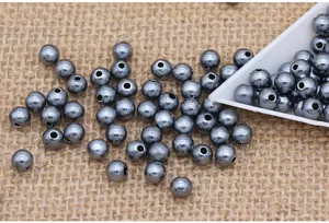 4-8mm metallic grey round plastic loose beads, DIY jewelry making garment accessories wholesale.
